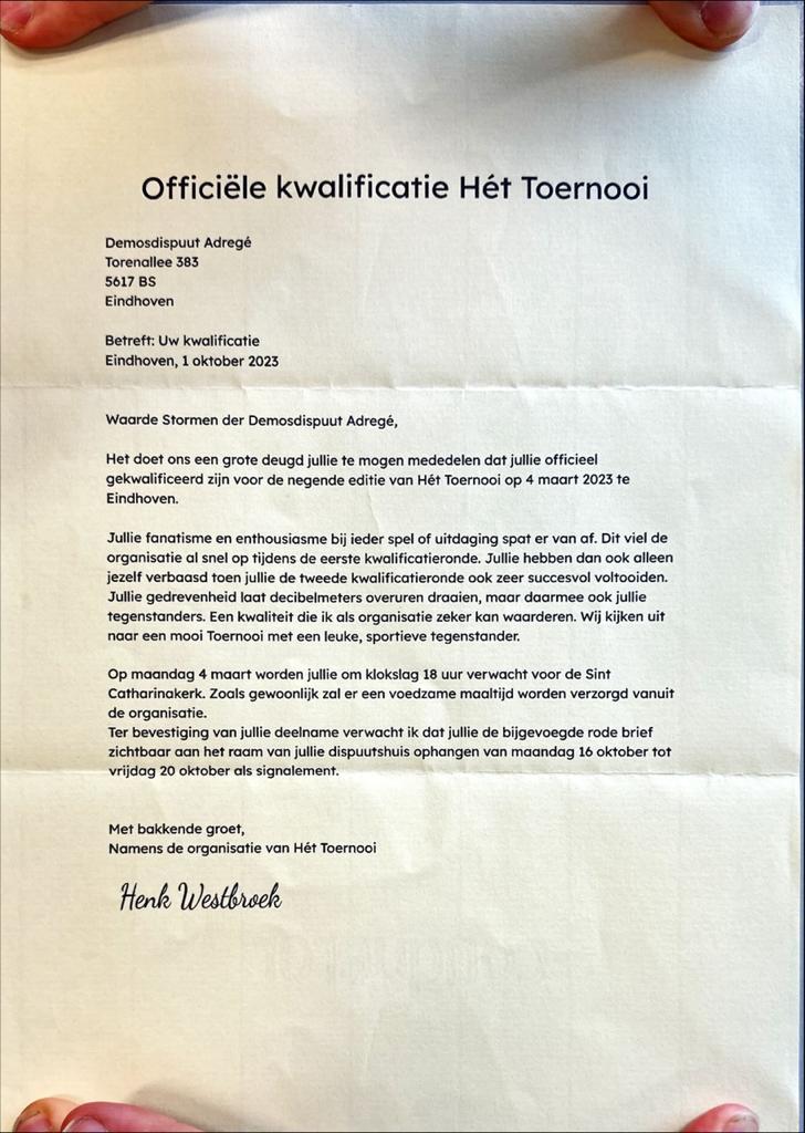 Eerste brief Henk Westbroek